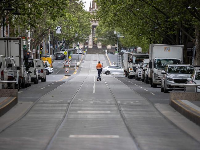 Melbourne CBD. Empty streets during lockdown. Picture: Jake Nowakowski