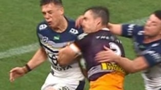 Corey Oates has his jaw broken by Scott Drinkwater. Picture: Fox League