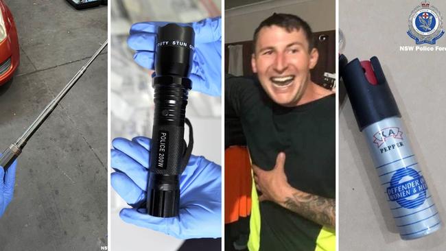 Gregory Peter Hart, 30, of Mannering Park, was stopped at Toukley in August 2024 and found with a variety of weapons including OC spray, extendible baton and a taser disguised as a torch. Picture: Supplied
