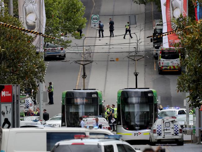 The scene in Bourke Street, Melbourne after a car drove through pedestrians killing three and injuring dozens in 2017. Picture: David Geraghty, The Australian.