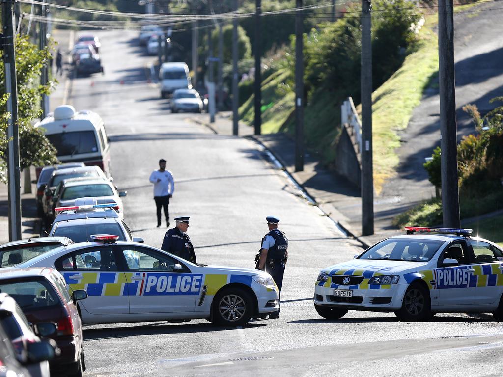 Police block off Somerville Street, Dunedin where Tarrant was living while planning his diabolic crimes. Picture: Dianne Manson/Getty