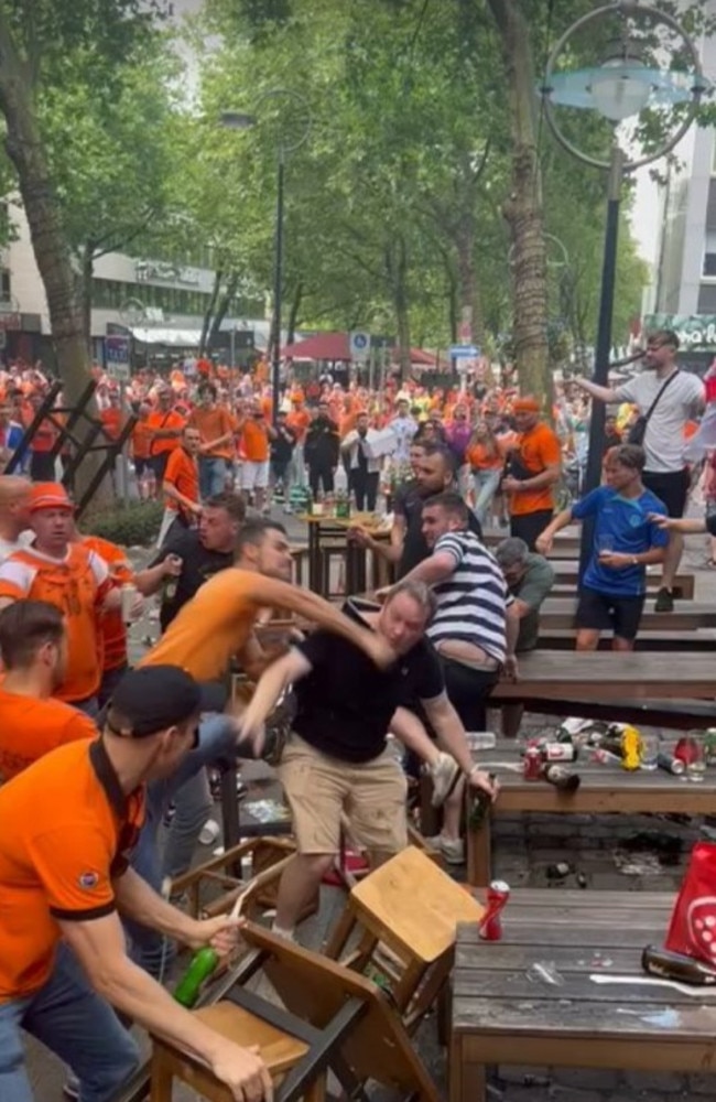 A fight broke between England and Netherland fans ahead of the Euro semi-final. Picture: X