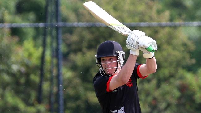 Callum Nankervis slashes a ball through the off side for Essendon. Picture: Hamish Blair