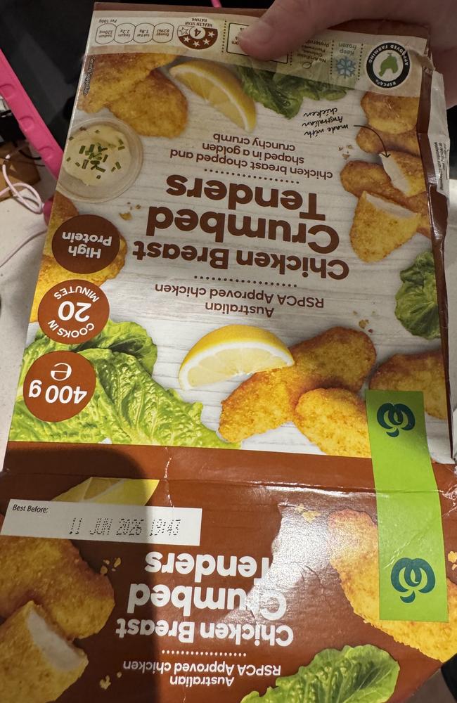 The chicken tenders were well within the best before date, but inside the freezer bag they were covered in mould. Picture: supplied.