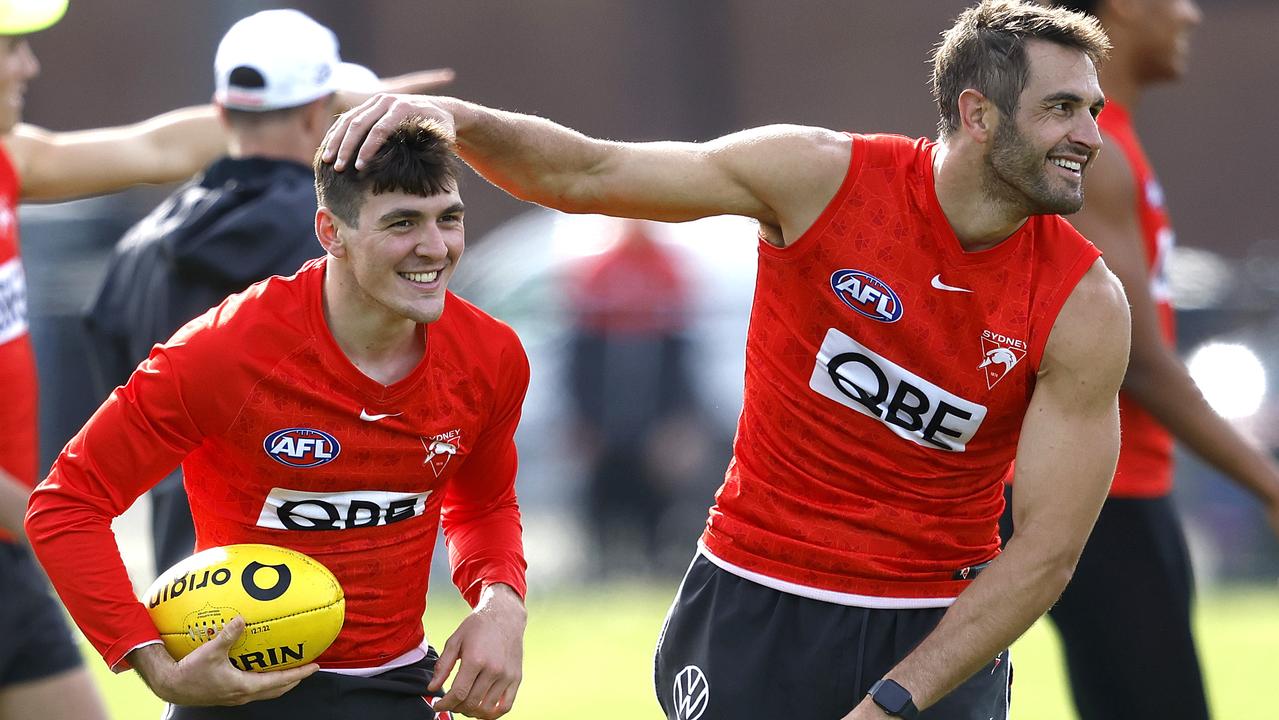 Josh Kennedy, pictured right with young gun Errol Gulden, remains in the Swans’ plans. Picture: Phil Hillyard