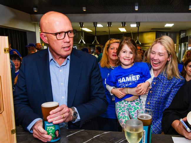 Mr Dutton has been campaigning in marginal seats, including the electorate of Kooyong with the Liberal candidate Amelia Hamer. Picture: James Brickwood-Pool/Getty Images