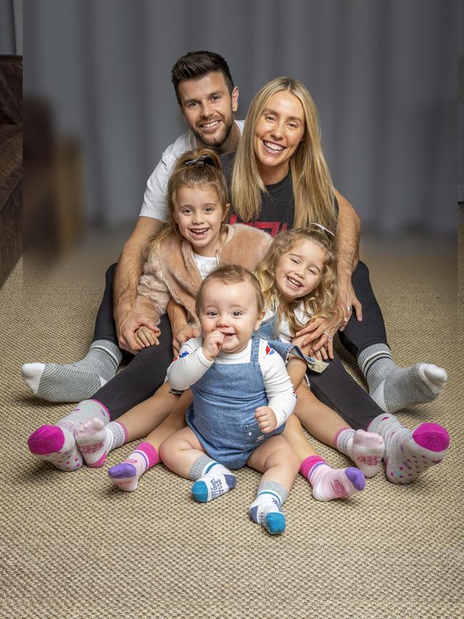 Richmond captain Trent Cotchin, wife Brooke and their three children Harper, Mackenzie and Parker.