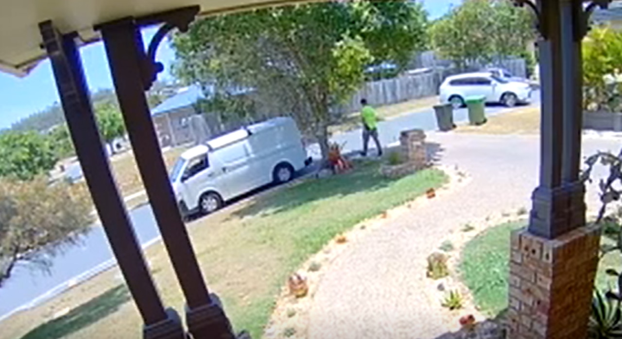 Footge shows a white SUV parking directly behind the postal truck and then taking off when the front door of the home is opened.