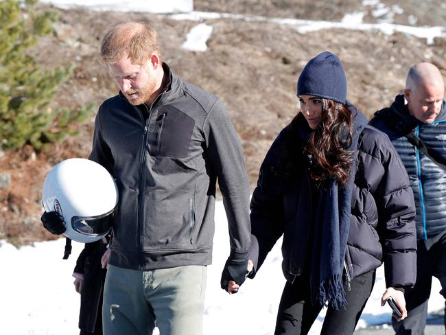 Harry and Meghan in Whistler on Thursday. Picture: Andrew Chin/Getty Images/AFP