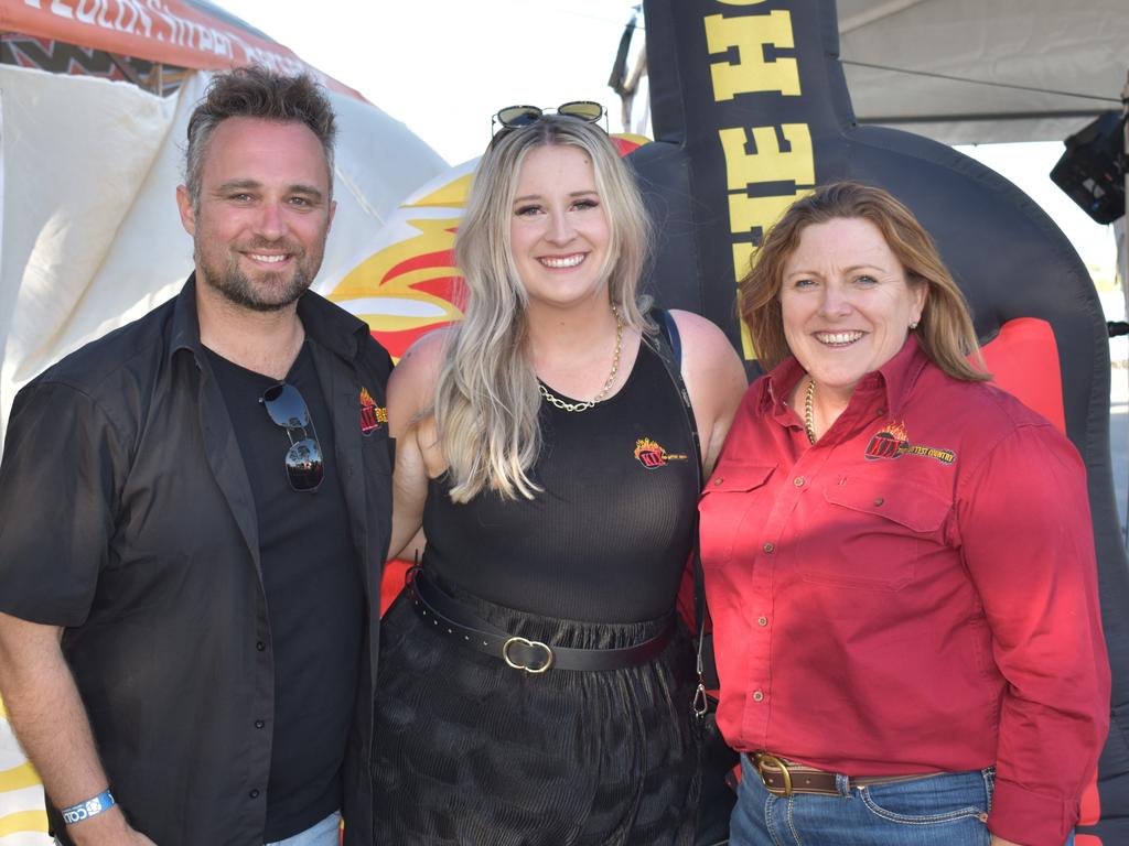 Justin Thomson, Megan Hopkins and Tanya Paul at the Ariat APRA National Finals Rodeo at Gracemere CQLX, Saturday, November 12, 2022.