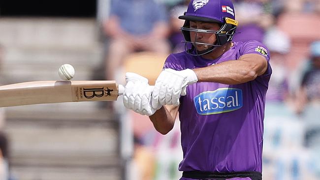 Tim David on the attack against the Adelaide Strikers at Blundstone Arena in BBL10. Picture: Zak Simmonds