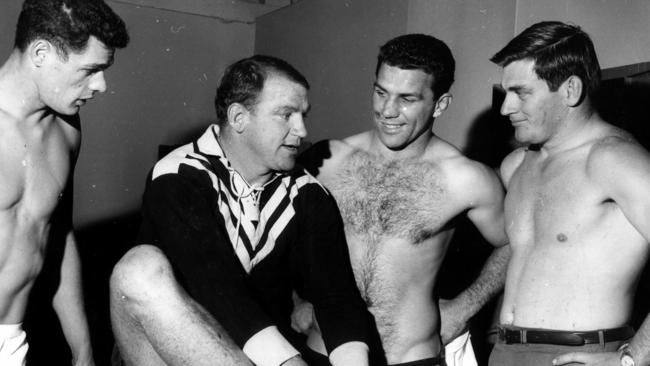 John Sattler (third from left) with fellow players Johnny Greaves, Peter Gallagher and Elwyn Walters at an Australian team medical check in 1967. Sattler and Gallagher later owned pubs on the Gold Coast.