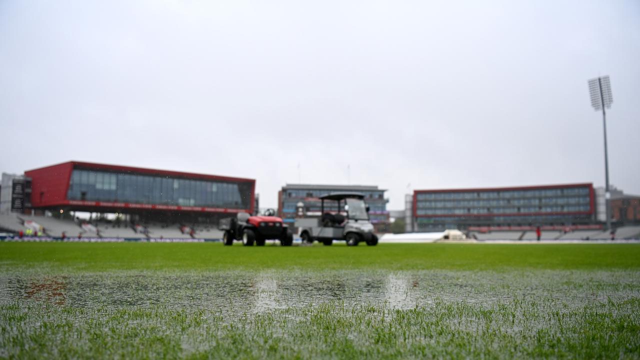 The wet outfield which caused a final-day washout, and a draw, in the fourth Test. Picture: Getty