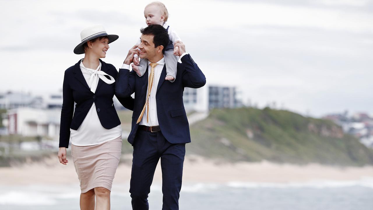 Angelica Quatela with husband Andrea Coda and son Alberto Coda at Merewether Surfhouse. Picture: Sam Ruttyn