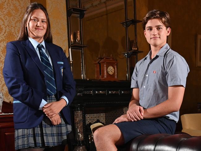 15/2/23. Teen Parliamentarians yr11 Jasmine Eramiha (Sacred Heart) and yr11 John Dwyer (St Ignatius) prepare for the Teen Parliament event on Thursday.Picture: Keryn Stevens