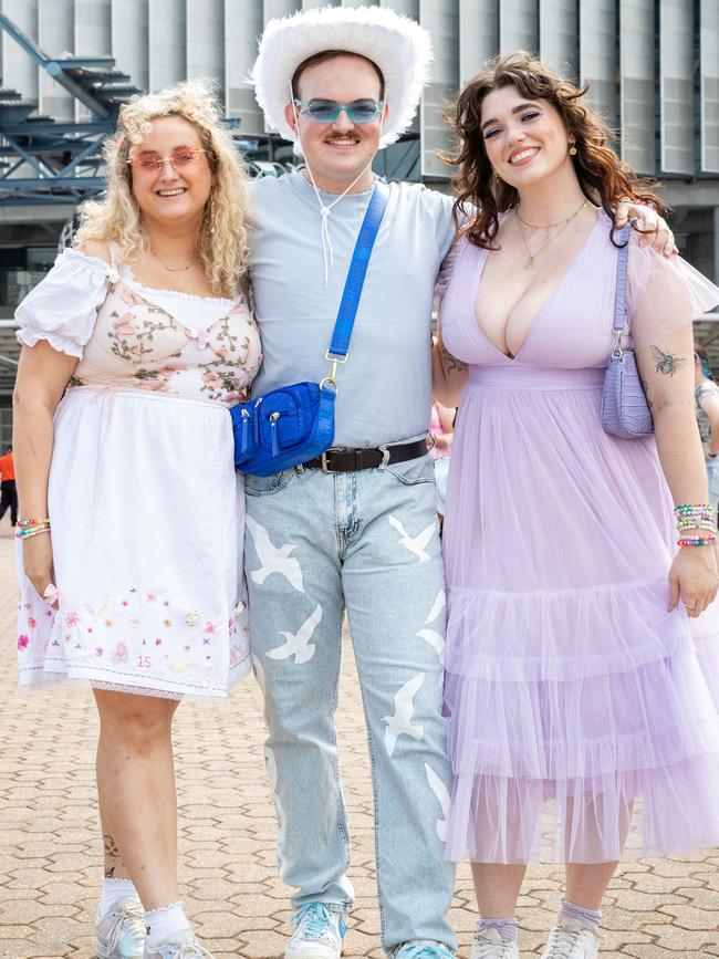 SYDNEY, AUSTRALIA - Daily Telegraph Photos February 26, 2024: Claudia, Brad and Alana at Taylor Swift's The Eras Tour concert held at Accor Stadium in Sydney. Picture: Christian Gilles