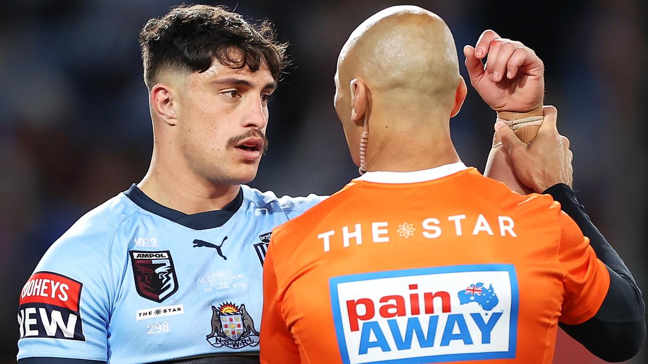 Kotoni Staggs injured his shoulder in Origin I. Picture: Mark Kolbe/Getty Images