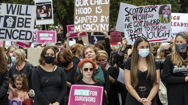 Protesters at Treasury Gardens. Picture: David Geraghty