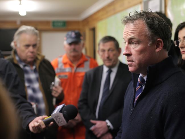 Premier Will Hodgman visits the SES headquarters in Huonville. Picture: LUKE BOWDEN