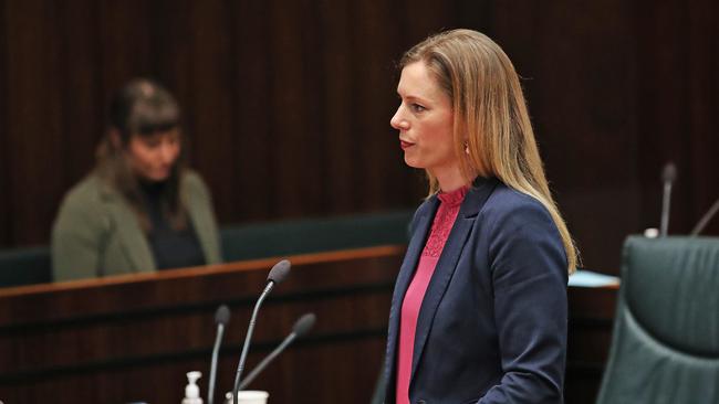 Labor leader Rebecca White during question time in state parliament. Picture: ZAK SIMMONDS