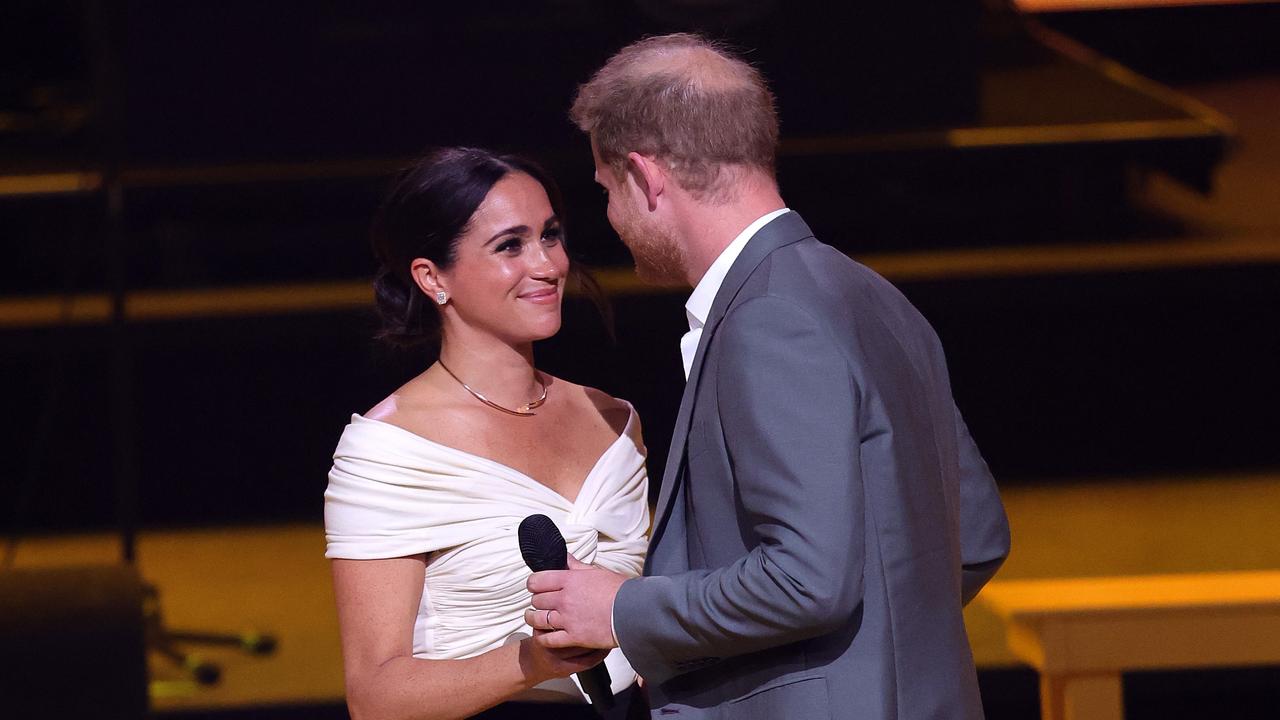 The pair gaze into each other’s eyes on stage during the Invictus Games Opening Ceremony at Zuiderpark. Picture: Chris Jackson/Getty Images for the Invictus Games Foundation