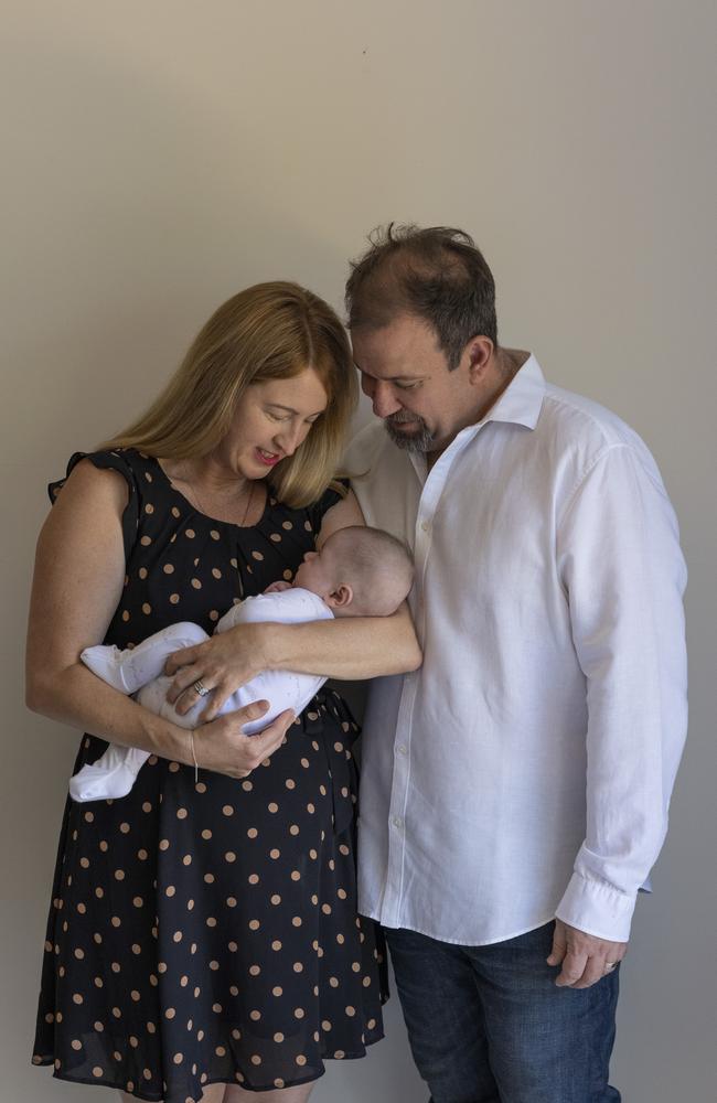 Kelly and Chris with their darling baby Max. Picture: Mark Cranitch