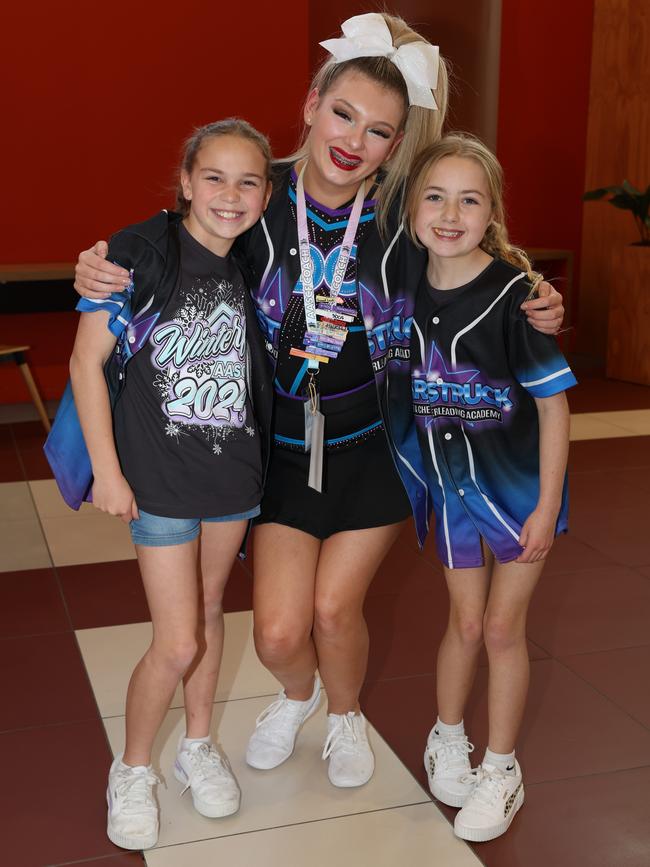 MELBOURNE, AUSTRALIA - JUNE 30 2024Scarlett, Charli James and Charlotte attend the All Star Cheerleading Federation Winterfest competition held at the Melbourne Convention and Exhibition Centre.Picture: Brendan Beckett