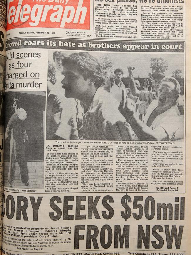 “Crowd roars hate as brothers appear in court”; The cover of the Daily Telegraph on February 28