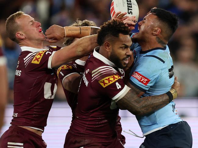 Spencer Lenui charges at Daly Cherry-Evans in Game Two. Picture: Mark Stewart