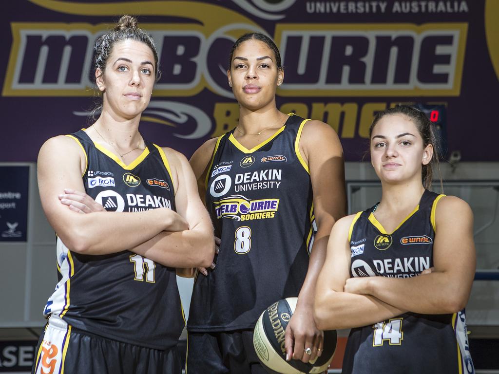 Boomers stars Jenna O'Hea, Liz Cambage and Monique Conti. Picture: Sarah Matray