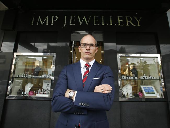 IMP Jewellery store manager Stevan Morrow confronted armed robbers yesterday at the Toorak store. Picture: David Caird
