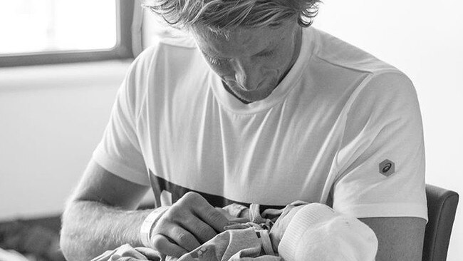 Instagram post from Belinda Sloane of husband Rory with baby Leo. Picture: Instagram