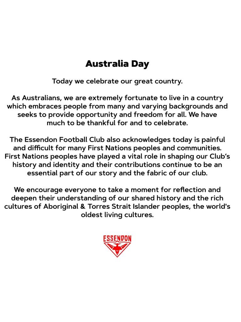 Essendon’s statement on the day.