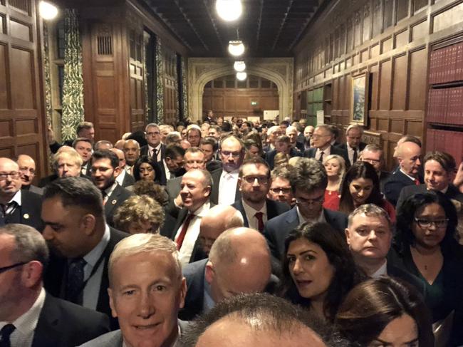 A rare photo taken by MPs from inside the no lobby in Westminster. Photography is not normally allowed in the division lobbies. Picture: Twitter/MP Bill Esterson