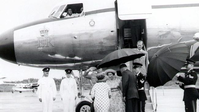 The arrival of Queen Elizabeth, His Royal Highness the Duke of Edinburgh on March 7 1963 at Coolangatta airport. Picture: Supplied