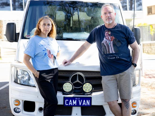 Chris and Sonia Duce with their Cam Van, which Cameron helped do up. Picture: Luke Marsden.