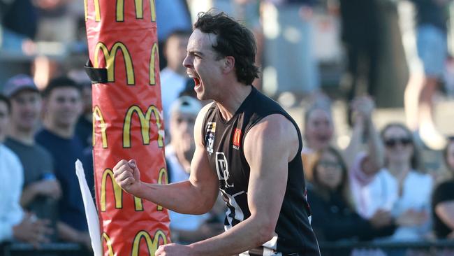 Joel Cadman of Darley celebrates a goal in the grand final at City Oval last year. This year’s grand final will be held at the same venue. Picture: Hamish Blair