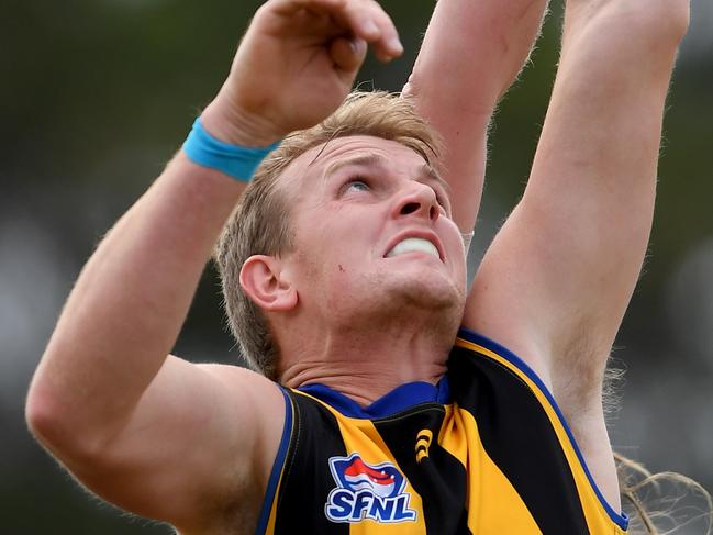 Jake Timms in action during Southern FNL: Springvale Districts v Hampton football match in Springvale, Saturday, May 11, 2019. Picture: Andy Brownbill