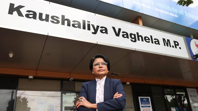 Labor MP Kaushaliya Vaghela at her electoral office in Werribee. She is accusing the Labor government and Dan Andrews of bullying. Picture: David Caird