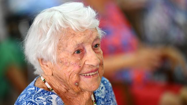 Virtual Senior Sit-Down Hokey Pokey World Record Attempt at St. James Retirement Village. Oldest participant at 101yo Elsie Prince. Picture: Alix Sweeney