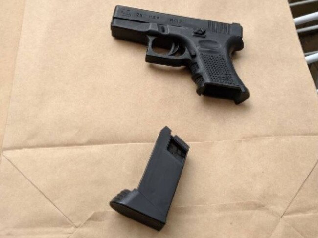 Bankstown Police allegedly found this replica Glock at an unit in Restwell Street. Picture: NSW Police.