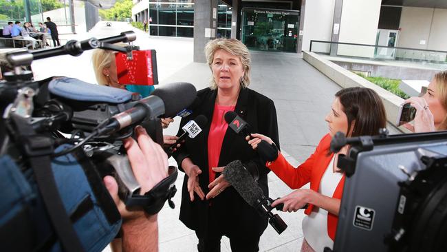 Hetty Johnston addresses media outside Brisbane Magistrates Court. Picture: AAP/Claudia Baxter