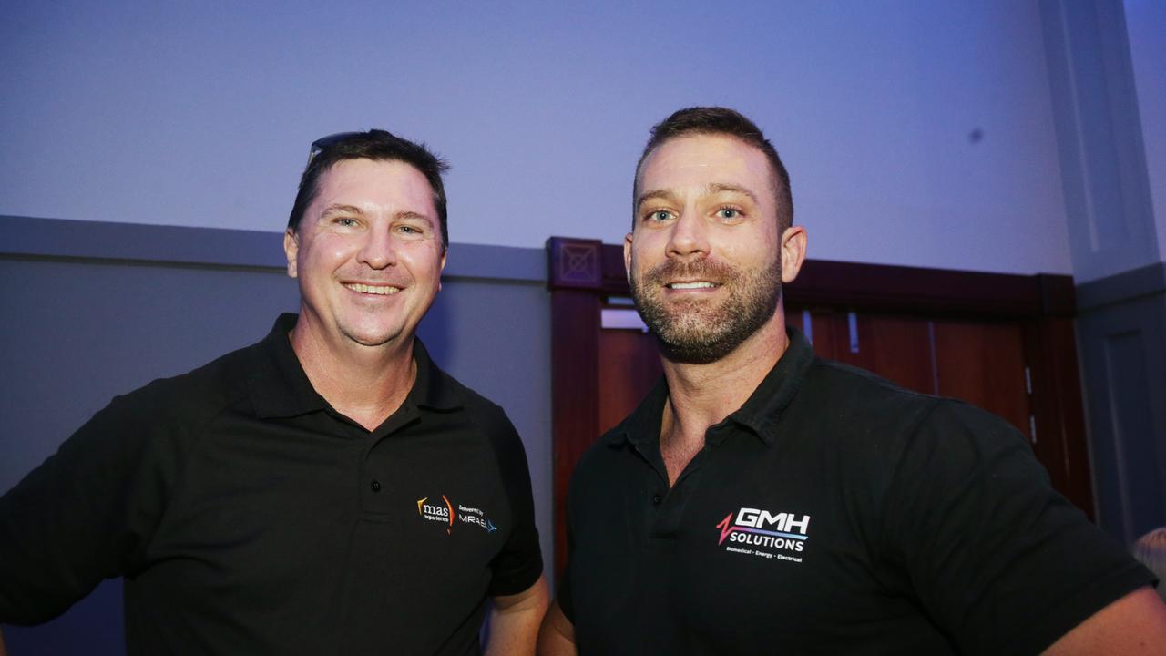 Jason Dent and Greg Hamill at the Cairns Chamber of Commerce Christmas lunch, held at the Pullman International hotel. Picture: Catherine Duffy