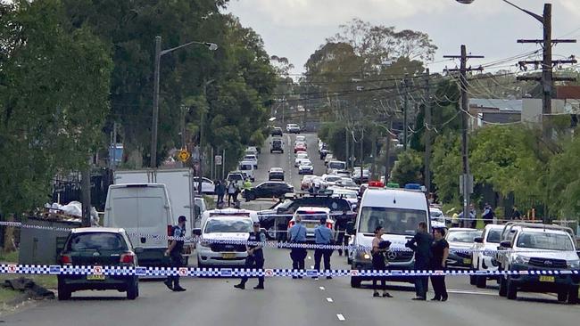 The scene on the street outside the Sefton gym where Taha Sabbagh was shot dead on Thursday. Picture: NCA NewsWire