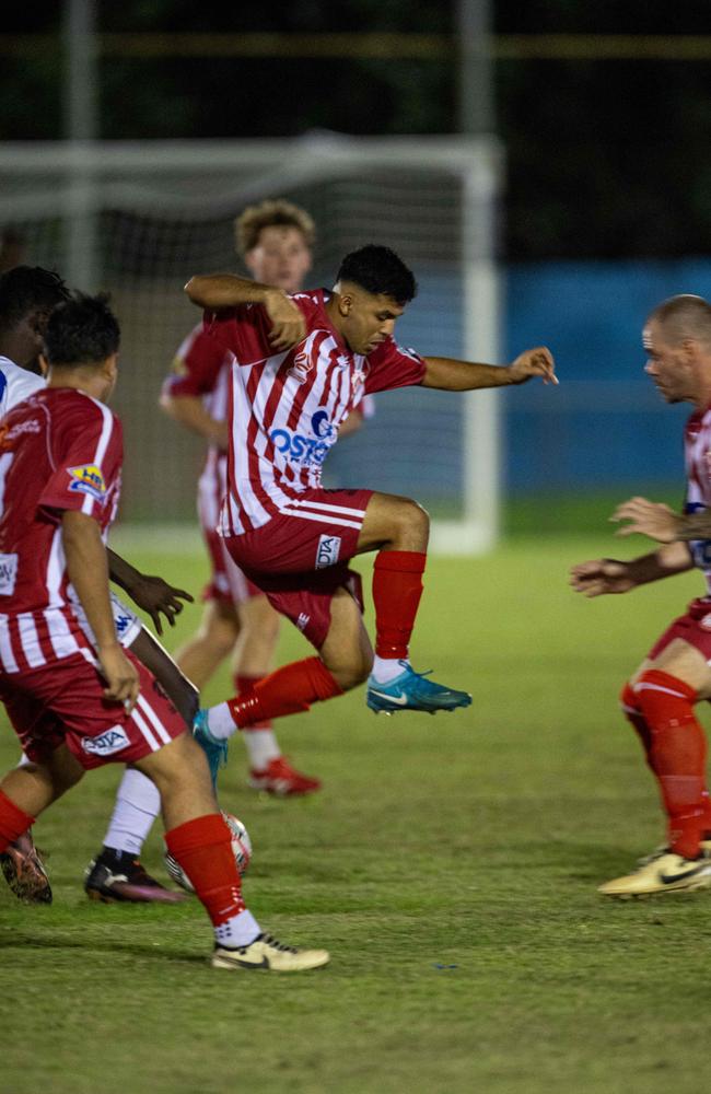 Action shots from the fifth annual GleNTi Cup between Hellenic AC and Darwin Olympic SC, June 3, 2025. Picture: Pema Tamang Pakhrin