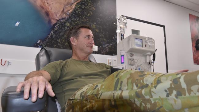 Warrant Officer Glenn Lamb donating blood. Picture: Harry Brill.