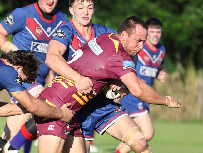Suburbs winger Gene Kubala proved hard to stop in the Far North Queensland Rugby League (FNQRL) match between Southern Suburbs and the Ivanhoe Knights, held at Alley Park, Gordonvale. Picture: Brendan Radke