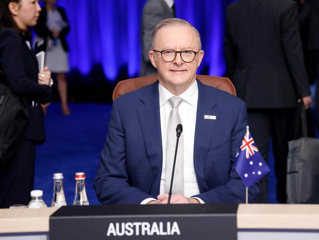 Australia's Prime Minister Anthony Albanese waits before the start of a meeting with NATO's Indo-Pacific partners during the NATO summit, in Vilnius on July 12, 2023. NATO leaders dashed Ukrainian leader's hopes for a clear timeline to join the alliance, saying they would offer an invite to become a member only when "conditions are met". (Photo by Ludovic MARIN / POOL / AFP) / SOLELY FOR SIPA