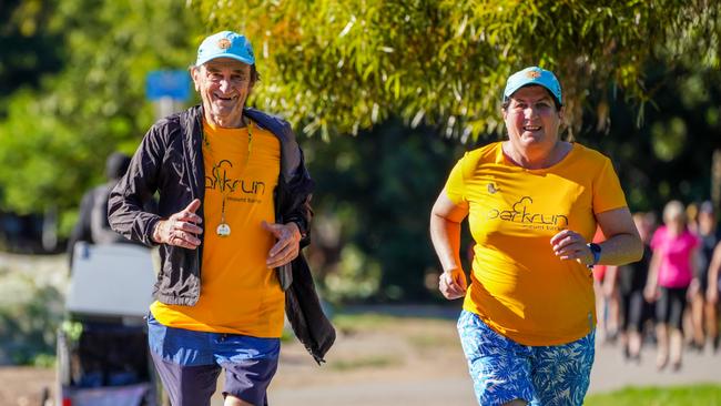 Parkrun statesman and woman Peter and Karen Baraglia undertaking the new Oaklands Reserve course. Picture: Supplied/Karen Baraglia