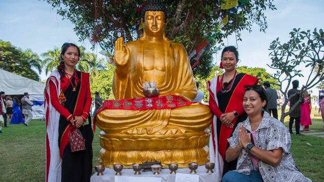 Romy Shrestha, Deshana Shakya and Subi Maharjan at the 2024 Darwin Nepalese Festival. Picture: Pema Tamang Pakhrin